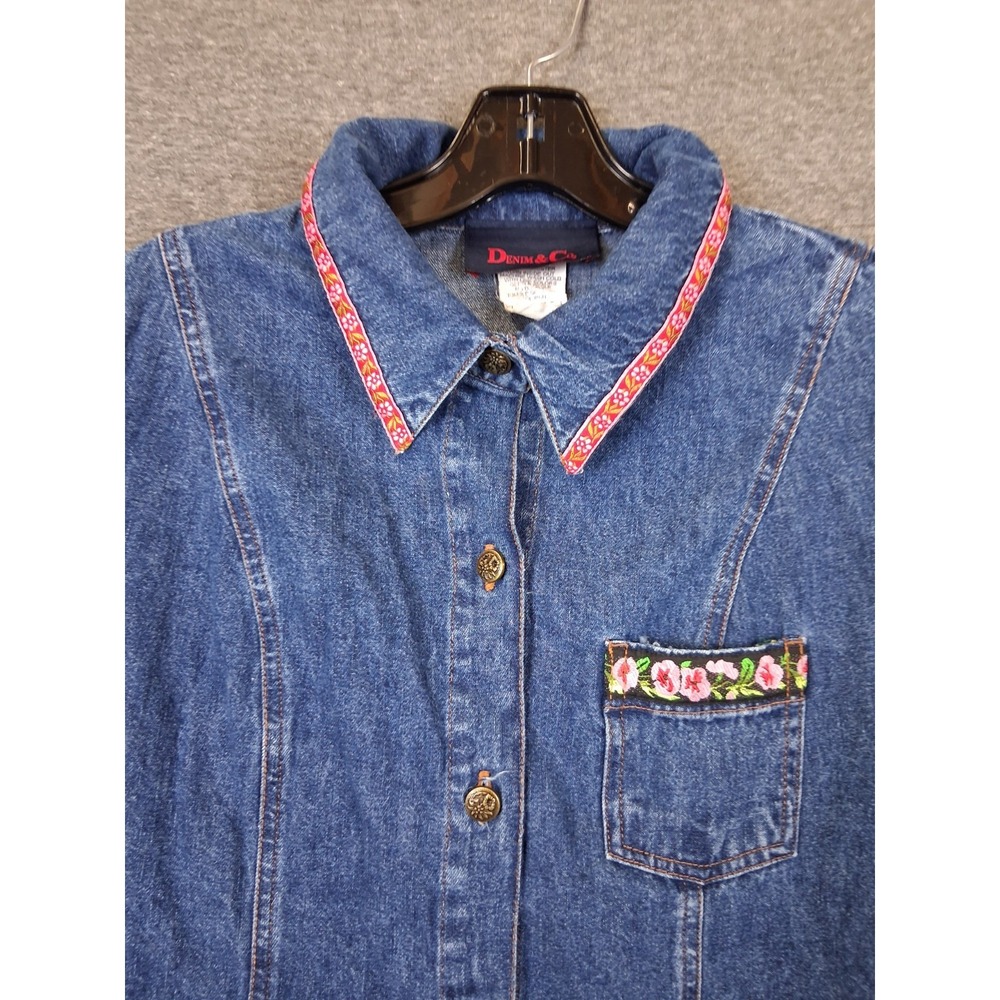Denim Co Womens Shirt 10 Blue Denim Button up Embroidered Western Cowgirl Rodeo